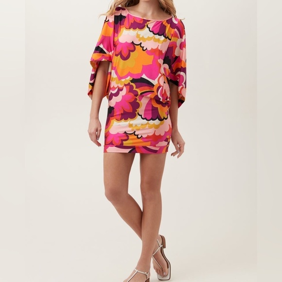 Trina Turk FAN FAIRE SWIM TUNIC DRESS psychedelic floral retro mini women’s XL - Picture 13 of 13